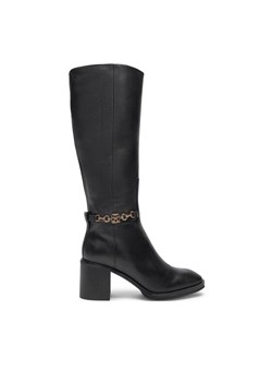 Tommy Hilfiger Kozaki Th Chain Leather Long Boot FW0FW08182 Czarny ze sklepu MODIVO w kategorii Kozaki damskie - zdjęcie 184565164