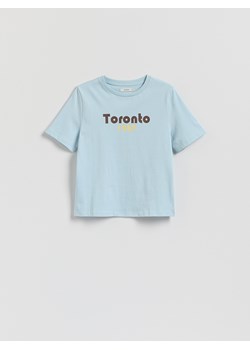 Reserved - T-shirt z nadrukiem - jasnoturkusowy - id: 508GA-06X - marki Reserved - 184573532 Reserved - T-shirt z nadrukiem - jasnoturkusowy ze sklepu Reserved w kategorii Bluzki damskie - zdjęcie 184573532