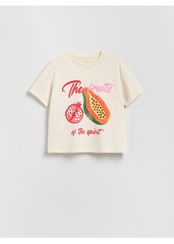 Reserved - T-shirt z nadrukiem - kremowy - id: ZS437-02X - marki Reserved - 184573703 Reserved - T-shirt z nadrukiem - kremowy ze sklepu Reserved w kategorii Bluzki damskie - zdjęcie 184573703