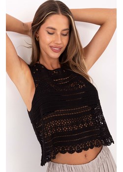 Czarny ażurowy top damski w stylu boho AT-BZ-2051C.33, Kolor czarny, Rozmiar S/M, FactoryPrice ze sklepu Primodo w kategorii Bluzki damskie - zdjęcie 184585503