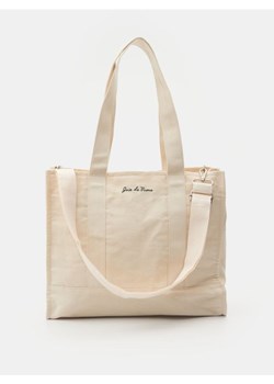 Sinsay - Duża torba na zamek z ozdobnym haftemi - kremowy ze sklepu Sinsay w kategorii Torby Shopper bag - zdjęcie 184590512