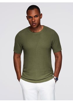 Strukturalna dzianinowa koszulka męska - oliwkowa V1 OM-TSCT-0253 ze sklepu ombre w kategorii T-shirty męskie - zdjęcie 184595973