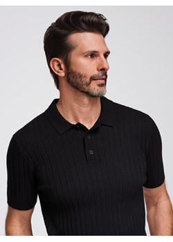 Męska koszulka polo z wiskozą SLIM FIT w pionowy prążek – czarna V1 OM-POSS-0143 ze sklepu ombre w kategorii T-shirty męskie - zdjęcie 184597293