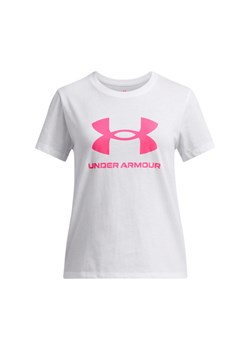 Dziewczęcy t-shirt z nadrukiem Under Armour UA Big Logo SS - biały ze sklepu Sportstylestory.com w kategorii Bluzki dziewczęce - zdjęcie 184601204