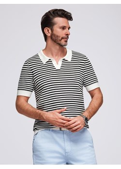 Męska dzianinowa koszulka polo bez guzików w marynarskie paski – czarno-biała V1 OM-POSS-0161 ze sklepu ombre w kategorii T-shirty męskie - zdjęcie 184602120