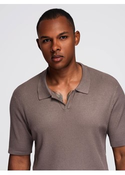 Męska koszulka polo bez guzików z otwartym kołnierzykiem – popielata V4 OM-POSS-0160 ze sklepu ombre w kategorii T-shirty męskie - zdjęcie 184602121