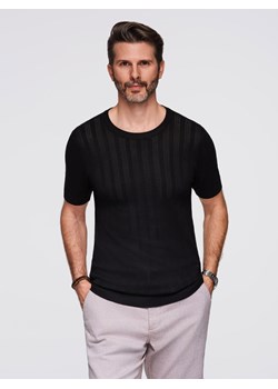 Ażurowy męski sweter z okrągłym dekoltem i krótkim rękawem – czarny V2 OM-TSCT-0251 ze sklepu ombre w kategorii T-shirty męskie - zdjęcie 184602163