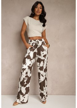Brązowe Szerokie Spodnie High Waist z Wiskozy w Print w Krowie Łaty Nelianta ze sklepu renee.pl w kategorii Spodnie damskie - zdjęcie 184602732