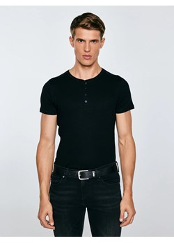 Koszulka męska z prążkowanej dzianiny czarna  Basicag 906 ze sklepu Big Star w kategorii T-shirty męskie - zdjęcie 184606063