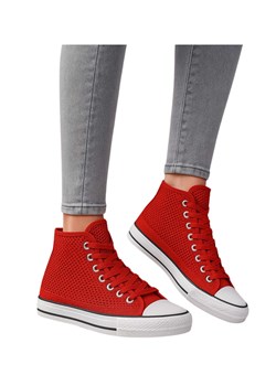 Czerwone ażurowe trampki damskie na lato /E10-1 16330 G9-84/ ze sklepu Pantofelek24.pl w kategorii Trampki damskie - zdjęcie 184607472
