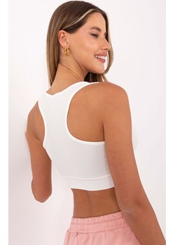Ecru prążkowany crop top damski HG-TP-5445.47, Kolor ecru, Rozmiar S, Rue Paris ze sklepu Intymna w kategorii Bluzki damskie - zdjęcie 184614313