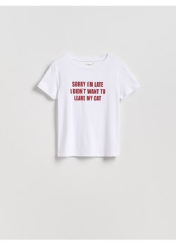 Reserved - T-shirt z napisem - biały ze sklepu Reserved w kategorii Bluzki damskie - zdjęcie 184615484