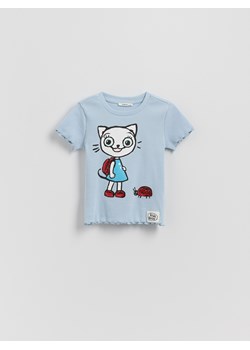 Reserved - Bawełniany t-shirt Kicia Kocia - jasnoniebieski ze sklepu Reserved w kategorii Bluzki dziewczęce - zdjęcie 184616252