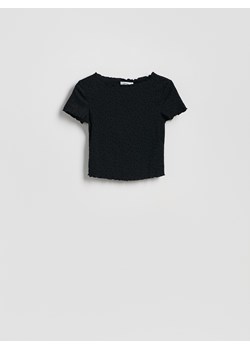 Reserved - Krótki t-shirt w groszki - czarny ze sklepu Reserved w kategorii Bluzki damskie - zdjęcie 184616260