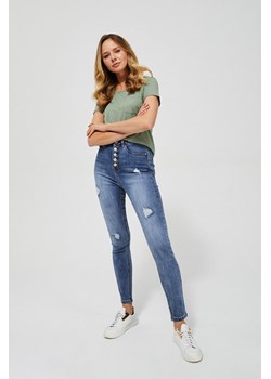 Jeansy high waist z przetarciami ze sklepu Moodo.pl w kategorii Jeansy damskie - zdjęcie 184617080
