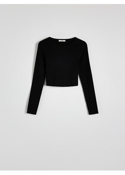Reserved - Krótki bawełniany longsleeve - czarny ze sklepu Reserved w kategorii Bluzki damskie - zdjęcie 184619384
