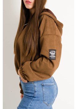 BRĄZOWA BLUZA OVERSIZE ZAPINANA NA ZAMEK Z NASZYWKĄ- IMITACJA ZAMSZU ze sklepu olika.com.pl w kategorii Bluzy damskie - zdjęcie 184630040
