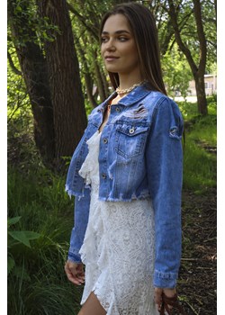 NIEBIESKA KURTKA JEANSOWA KRÓTKA-POSZARPANA ze sklepu olika.com.pl w kategorii Kurtki damskie - zdjęcie 184630183