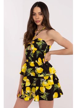 Czarno-żółta mini sukienka z nadrukiem w cytryny MI-SK-23708.60, Kolor czarno-żółty, Rozmiar uniwersalny, ITALY MODA ze sklepu Primodo w kategorii Sukienki - zdjęcie 184633714