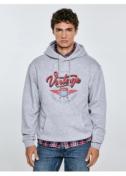 Bluza męska z kapturem z nadrukiem szara Luka 901 ze sklepu Big Star w kategorii Bluzy męskie - zdjęcie 184635461