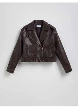 Reserved - Ramoneska oversize z imitacji skóry - ciemnobrązowy ze sklepu Reserved w kategorii Kurtki damskie - zdjęcie 184636000