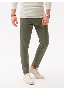 Spodnie męskie chinosy SLIM FIT - oliwkowe V26 P1059 ze sklepu ombre w kategorii Spodnie męskie - zdjęcie 184638940