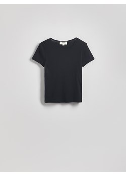 Reserved - Bawełniany t-shirt slim fit - czarny ze sklepu Reserved w kategorii Bluzki damskie - zdjęcie 184639263