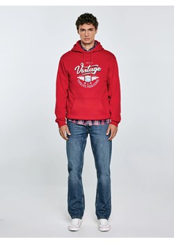 Bluza męska z kapturem z nadrukiem czerwona Luka 603 ze sklepu Big Star w kategorii Bluzy męskie - zdjęcie 184642320