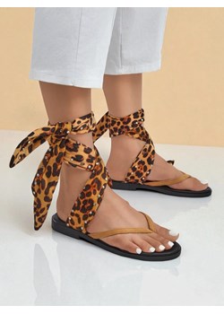 Sandały Artemisia Leopard brązowe na płaskim obcasie, skóra ekologiczna ze sklepu royalfashion.pl w kategorii Sandały damskie - zdjęcie 184645730