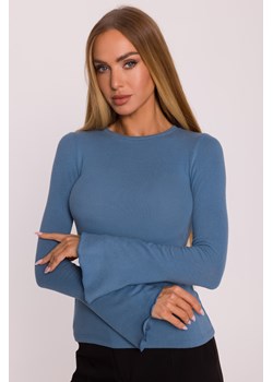 Bluzka typu longsleeve z dzianiny sweterkowej - błękitna ze sklepu Cudmoda w kategorii Bluzki damskie - zdjęcie 184646644