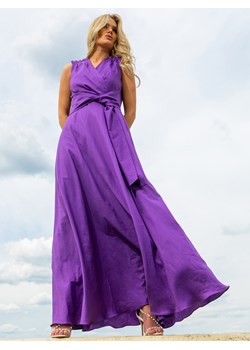 Fioletowa sukienka maxi z bawełny z wiązaniem EyeForFashion ze sklepu Eye For Fashion w kategorii Sukienki - zdjęcie 184646651