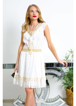 BIAŁA SUKIENKA Z AŻUROWYM DOŁEM W STYLU BOHO ze sklepu olika.com.pl w kategorii Sukienki - zdjęcie 184646730