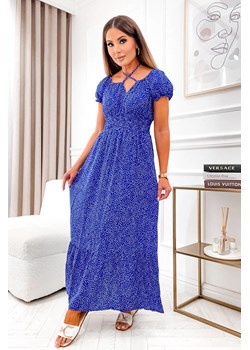 SUKIENKA HISZPANKA MAXI W KROPKI- NIEBIESKA ze sklepu olika.com.pl w kategorii Sukienki - zdjęcie 184647130