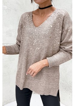 SWETER TUNIKA Z OZDOBNYM ZŁOTEM- BRĄZOWY ze sklepu olika.com.pl w kategorii Swetry damskie - zdjęcie 184647153