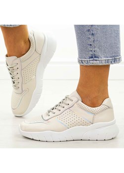 Beżowe skórzane sneakersy damskie S.Barski 22226 ze sklepu suzana.pl w kategorii Buty sportowe damskie - zdjęcie 184654813