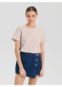 Sinsay - Bawełniana koszulka basic - beżowy ze sklepu Sinsay w kategorii Bluzki damskie - zdjęcie 184656290