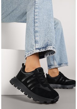 Czarne Sneakersy ze Skóry Naturalnej Ozdobione Geometrycznym Wzorem Melassea ze sklepu renee.pl w kategorii Buty sportowe damskie - zdjęcie 184674392