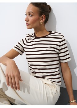 Mohito - T-shirt z merceryzowanej bawełny - kremowy ze sklepu Mohito w kategorii Bluzki damskie - zdjęcie 184675101