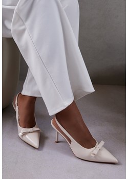 Beżowe Lakierowane Sandały Szpilki Vices Typu Slingback z Kokardą Dorozia ze sklepu renee.pl w kategorii Czółenka - zdjęcie 184677161