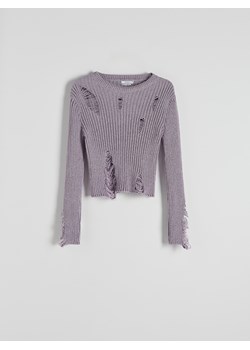 Reserved - Metalizowany sweter z rozdarciami - lawendowy ze sklepu Reserved w kategorii Swetry damskie - zdjęcie 184678992