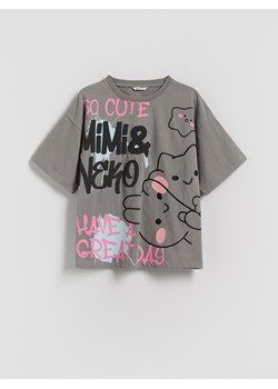 Reserved - T-shirt Mimi & Neko - ciemnoszary ze sklepu Reserved w kategorii Bluzki dziewczęce - zdjęcie 184691762