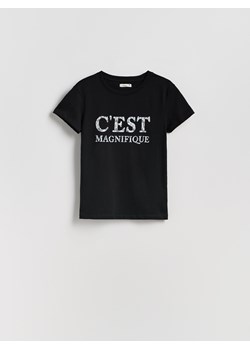Reserved - T-shirt z nadrukiem - czarny ze sklepu Reserved w kategorii Bluzki damskie - zdjęcie 184696783