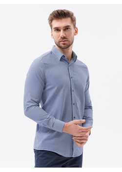Żakardowa koszula męska z drobnym wzorem REGULAR FIT - granatowa V2 K623 ze sklepu ombre w kategorii Koszule męskie - zdjęcie 184698141