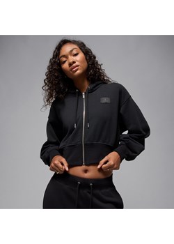 Damska krótka bluza z kapturem z satynową podszewką Jordan Flight Fleece - Czerń ze sklepu Nike poland w kategorii Bluzy damskie - zdjęcie 184704224