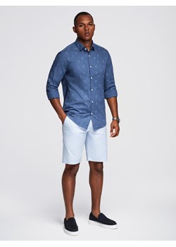Klasyczna męska bawełniana koszula SLIM FIT w palmy - ciemnoniebieska V5 OM-SHCS-0156 ze sklepu ombre w kategorii Koszule męskie - zdjęcie 184721242