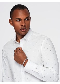 Klasyczna męska bawełniana koszula SLIM FIT w kotwice - biała V3 OM-SHCS-0156 ze sklepu ombre w kategorii Koszule męskie - zdjęcie 184721244