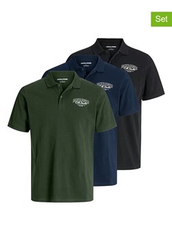Jack &amp; Jones Koszulki polo (3 szt.) w kolorze granatowym, czarnym i zielonym ze sklepu Limango Polska w kategorii T-shirty męskie - zdjęcie 184722194