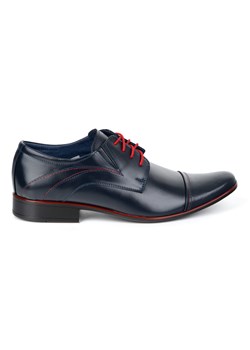 Buty męskie wizytowe granatowe 238lu skórzane z czerwonymi sznurówkami ze sklepu butyolivier w kategorii Buty eleganckie męskie - zdjęcie 184724172