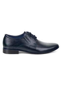 Granatowe buty męskie skórzane wizytowe 256LU z przeszyciem i otwartą przyszwą ze sklepu butyolivier w kategorii Buty eleganckie męskie - zdjęcie 184724173