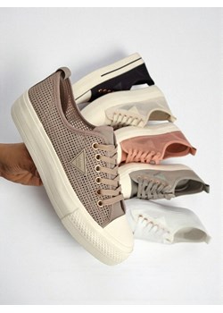 Damskie sneakersy Hypatia Mesh jasny brąz na lato płaska podeszwa 3cm ze sklepu royalfashion.pl w kategorii Trampki damskie - zdjęcie 184731442